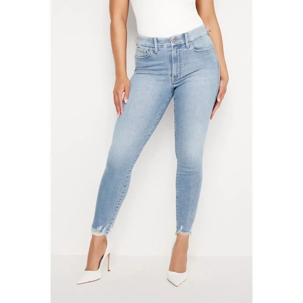 GOOD AMERICAN Good Waist Skinny Cropped Jeans in Medium Wash Blue